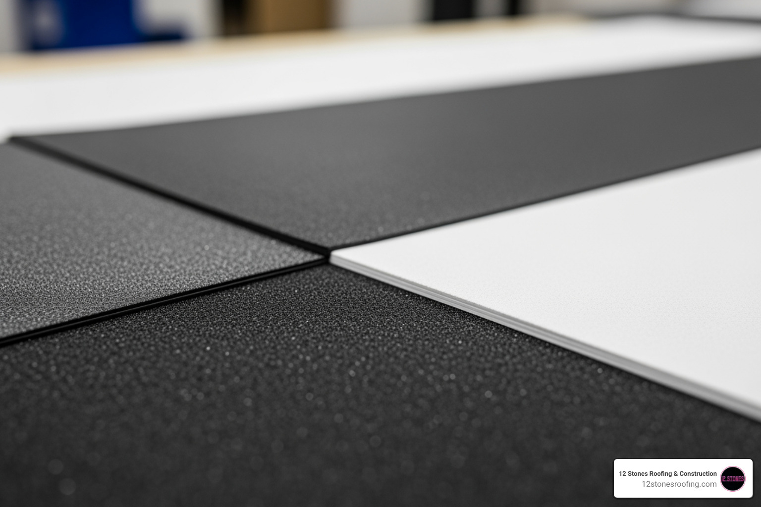 Samples of black and white EPDM membrane materials - epdm roofing contractors Samples of black and white EPDM membrane materials - epdm roofing contractors