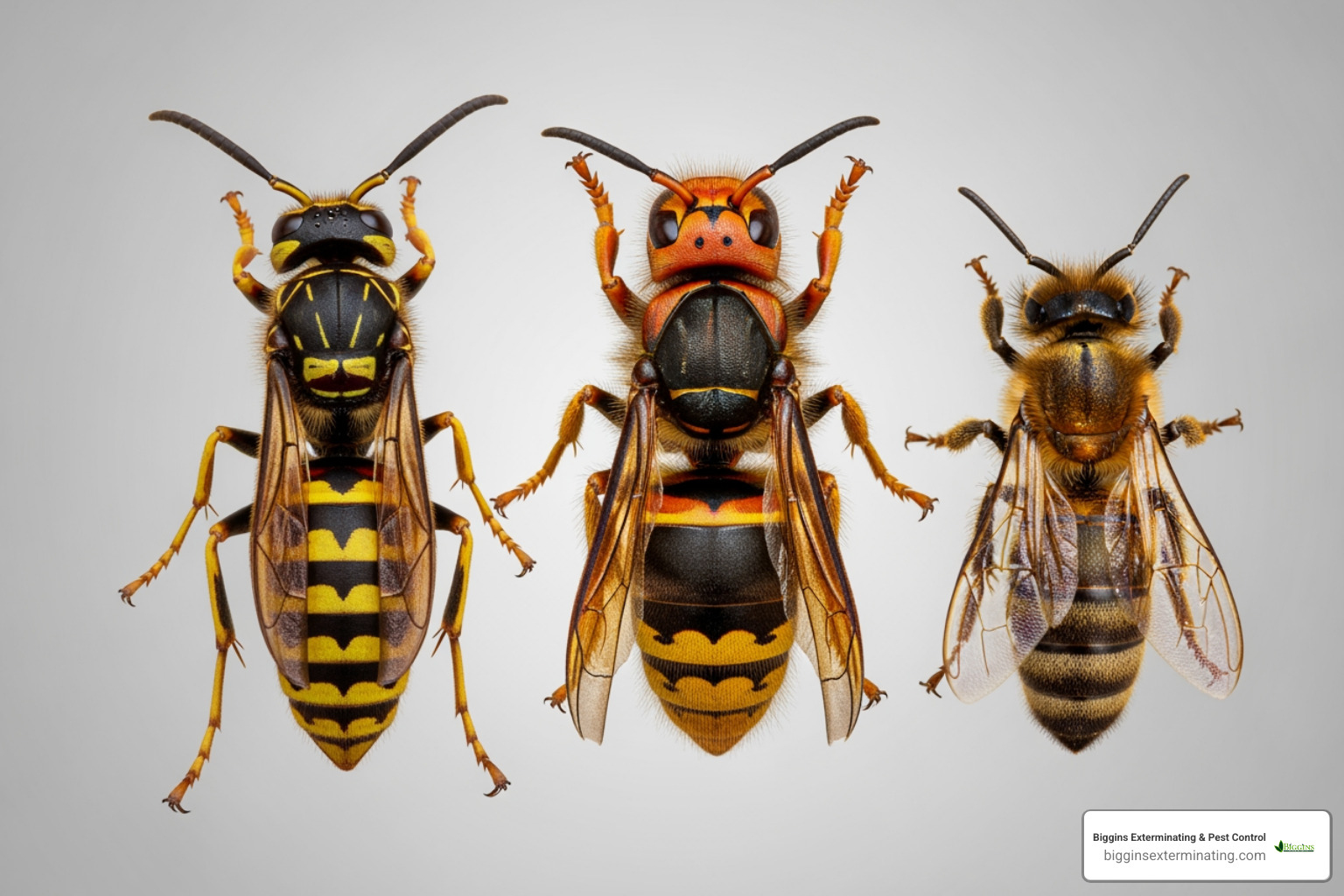 Comparison of a yellow jacket, a hornet, and a honeybee - wasp nest removal chelmsford