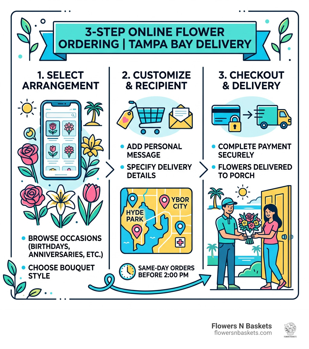 3-step online flower ordering process for Tampa Bay delivery - tampa flower delivery infographic