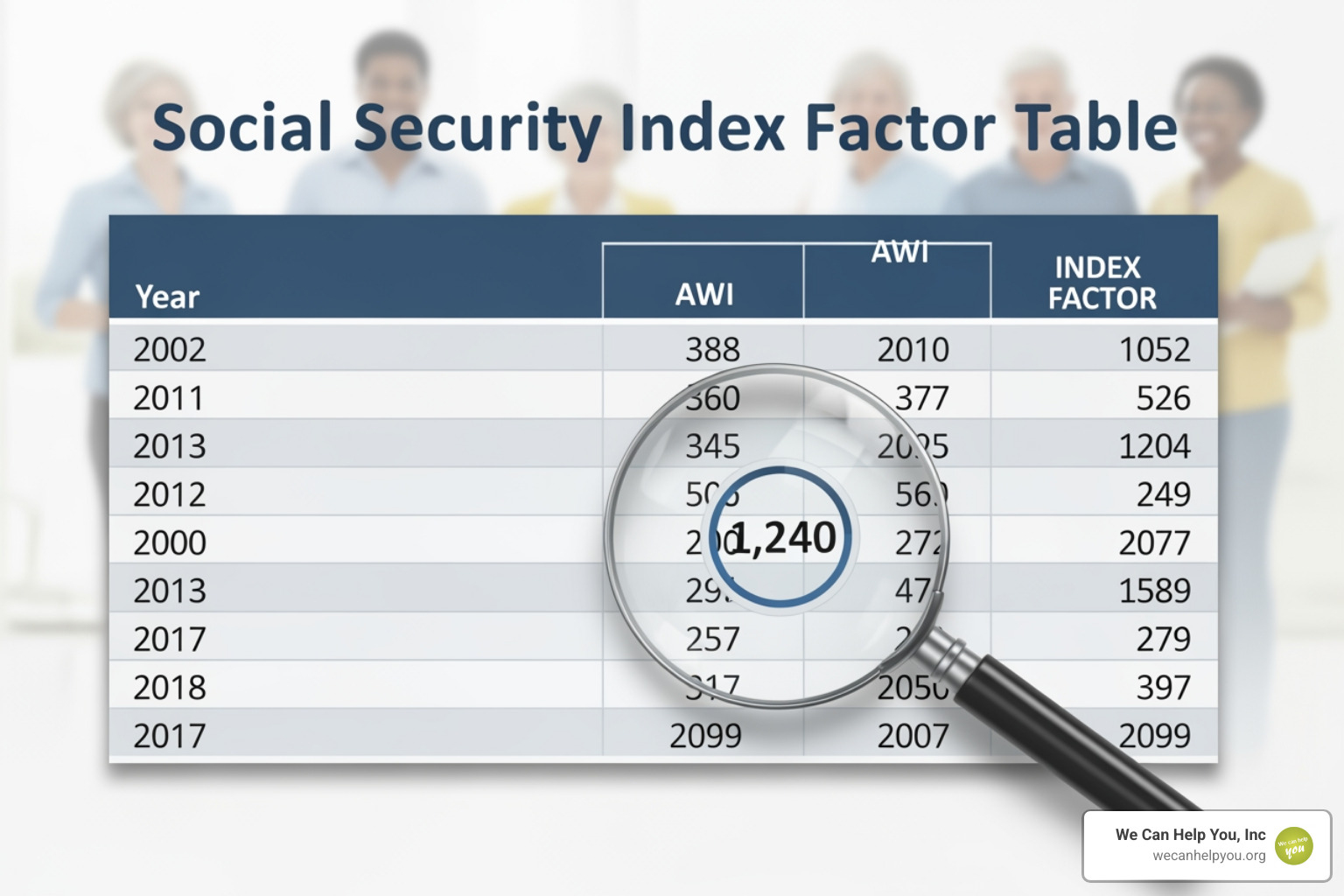 A calculator resting on a Social Security statement showing various years of earnings - social security index factor table