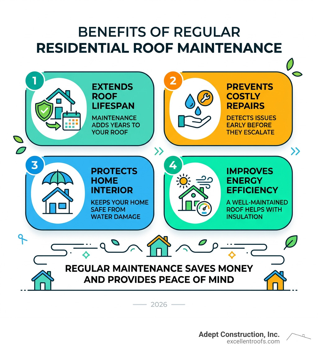 Benefits of regular residential roof maintenance infographic - residential roof maintenance near me infographic 