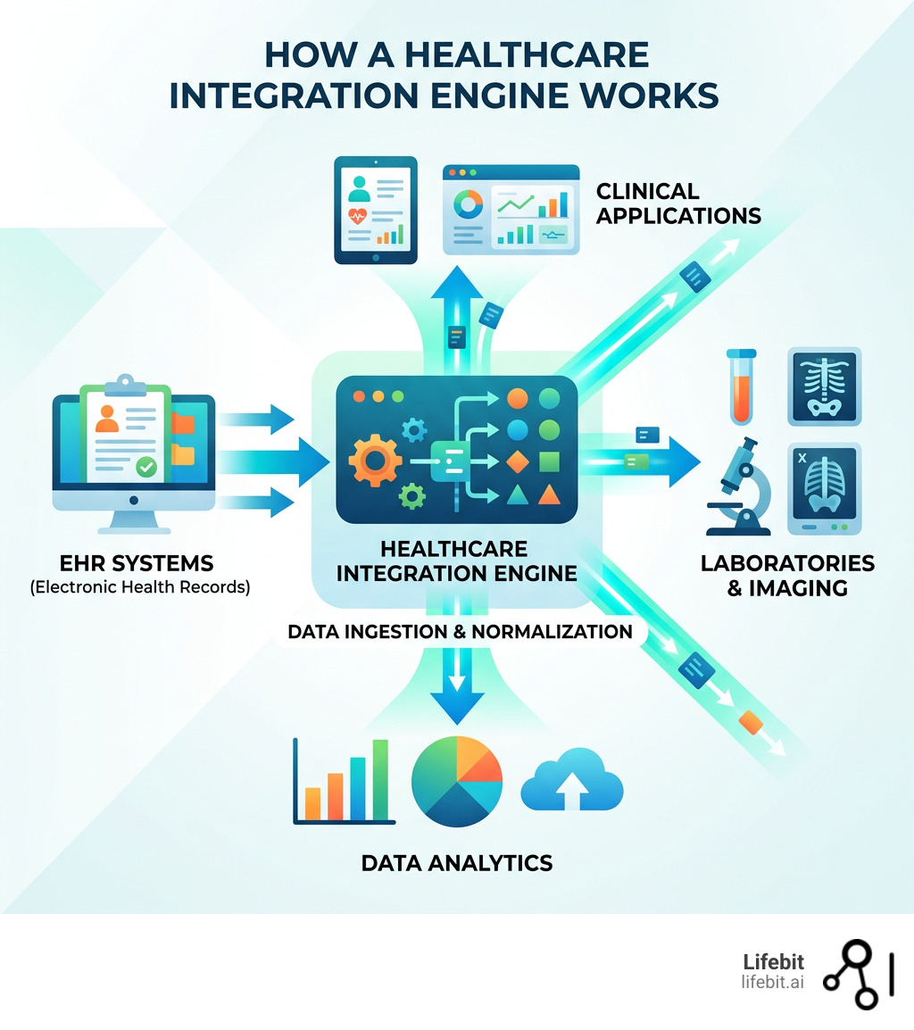 How a healthcare integration engine routes data from EHRs to clinical apps, labs, and analytics - healthcare integration How a healthcare integration engine routes data from EHRs to clinical apps, labs, and analytics - healthcare integration