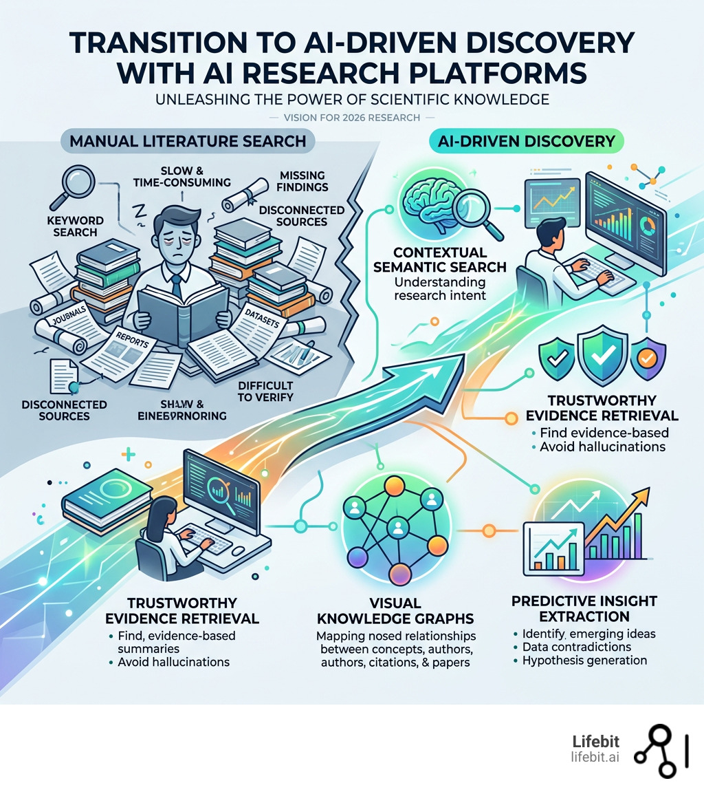 Transition from manual literature search to AI-driven discovery with key platform features - AI research platform Transition from manual literature search to AI-driven discovery with key platform features - AI research platform