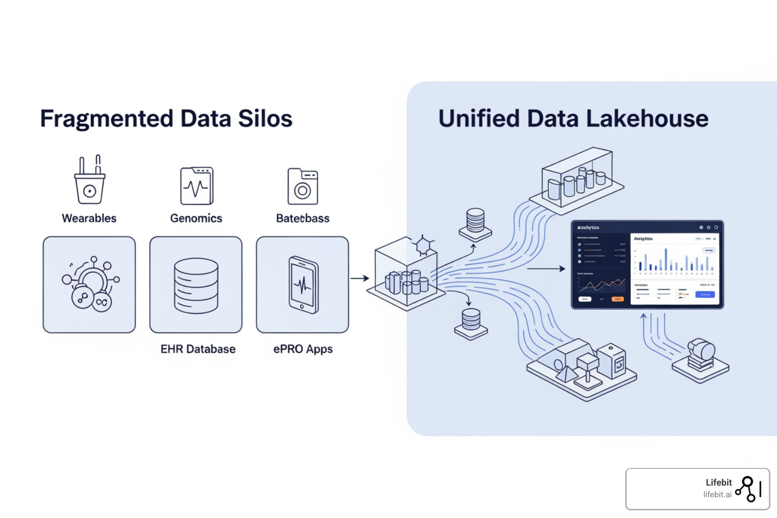 fragmented data sources vs unified data lakehouse - data and technology in clinical trials