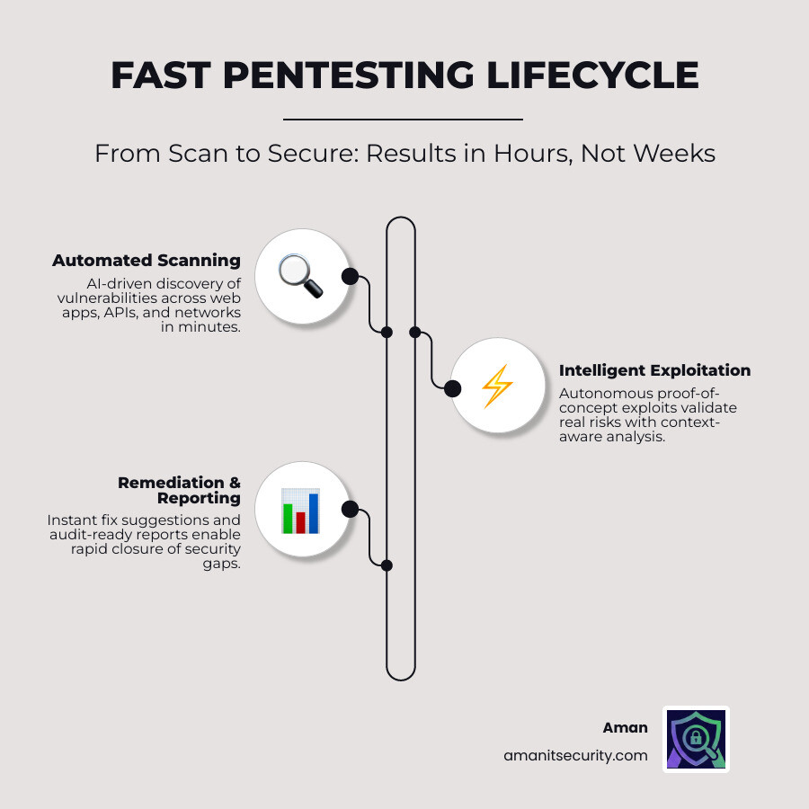 Infographic showing the fast pentesting lifecycle from scan initiation to remediation report - fast penetration testing Infographic showing the fast pentesting lifecycle from scan initiation to remediation report - fast penetration testing