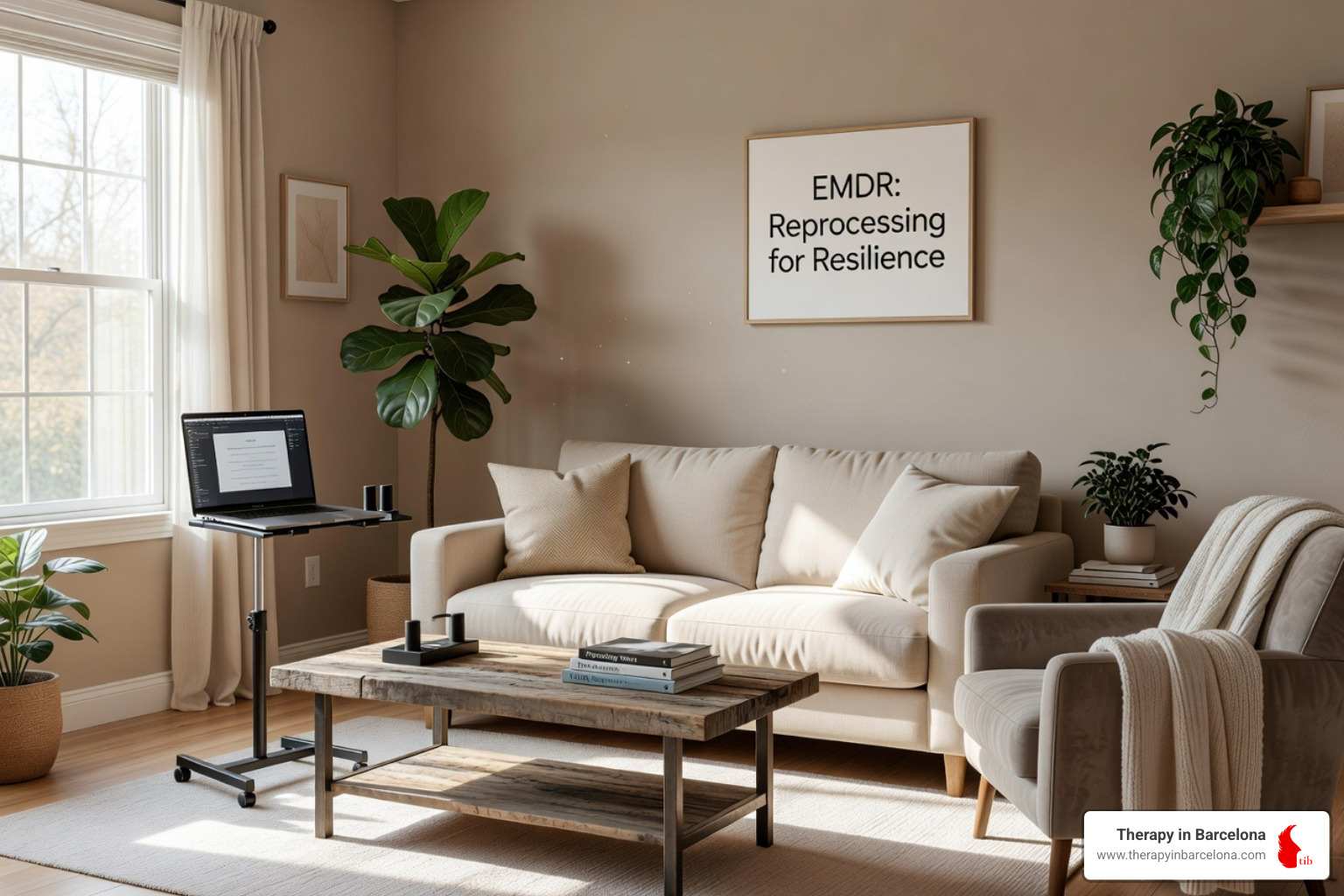 warm inviting therapy room in Barcelona - EMDR for depression