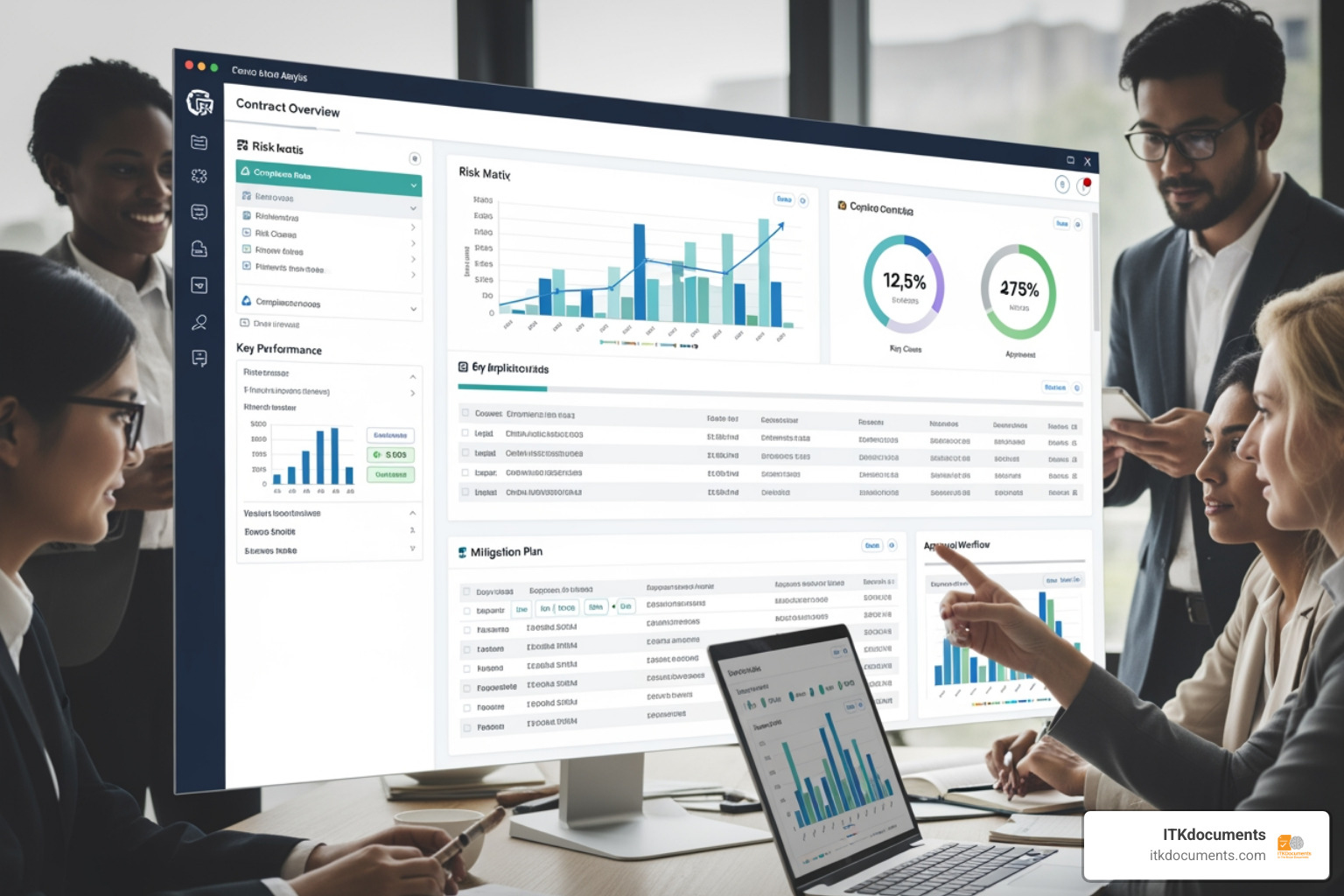 Risk assessment dashboard showing red, yellow, and green risk scores across a portfolio - contract risk assessment tool Risk assessment dashboard showing red, yellow, and green risk scores across a portfolio - contract risk assessment tool