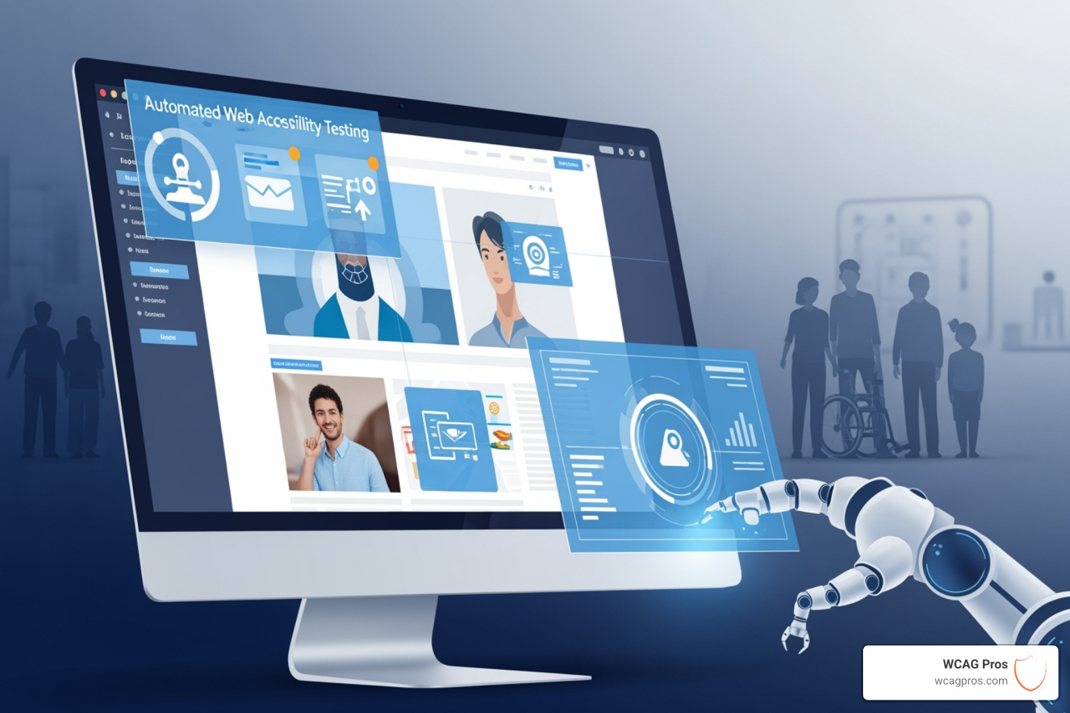 A developer viewing a web accessibility testing dashboard with various error highlights - automated web accessibility testing A developer viewing a web accessibility testing dashboard with various error highlights - automated web accessibility testing