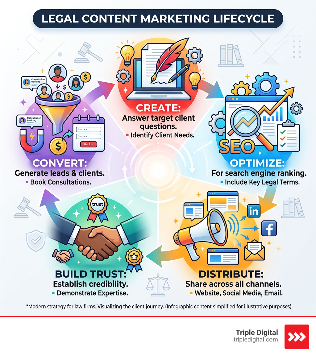 Legal content marketing lifecycle from creation to client conversion infographic - legal content marketing infographic Legal content marketing lifecycle from creation to client conversion infographic - legal content marketing infographic