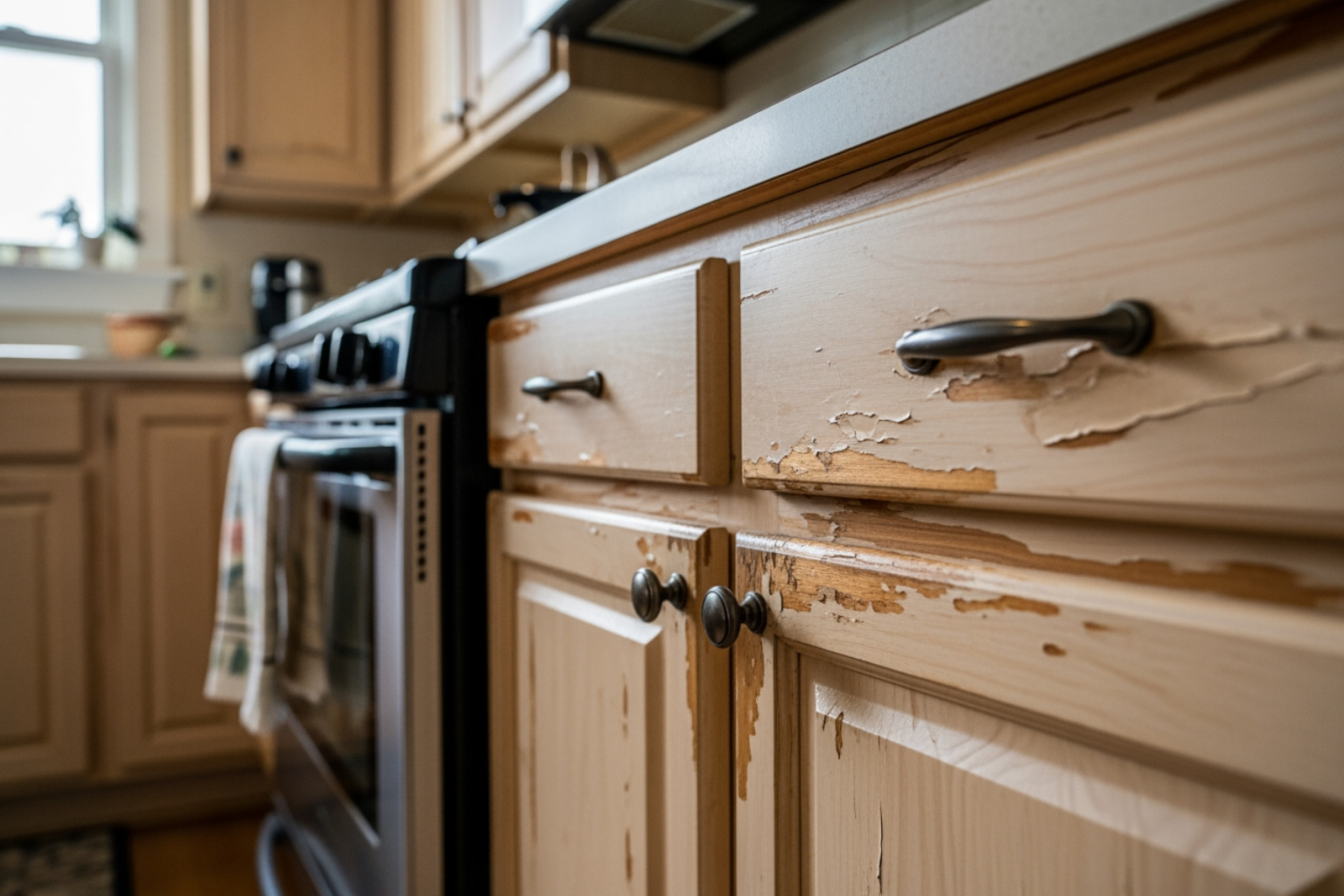 damaged kitchen cabinets needing paint - kitchen cabinet painting carmel