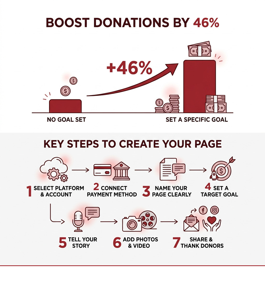 Infographic showing how setting a fundraising goal increases donations by 46% and key steps to create a page - create Infographic showing how setting a fundraising goal increases donations by 46% and key steps to create a page - create