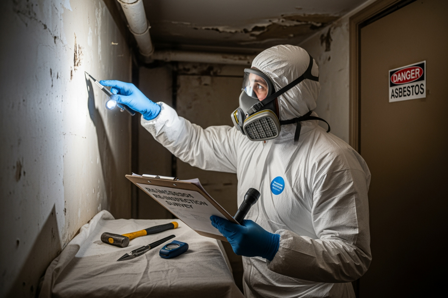 Asbestos register document showing locations and condition of materials - asbestos re inspection survey
