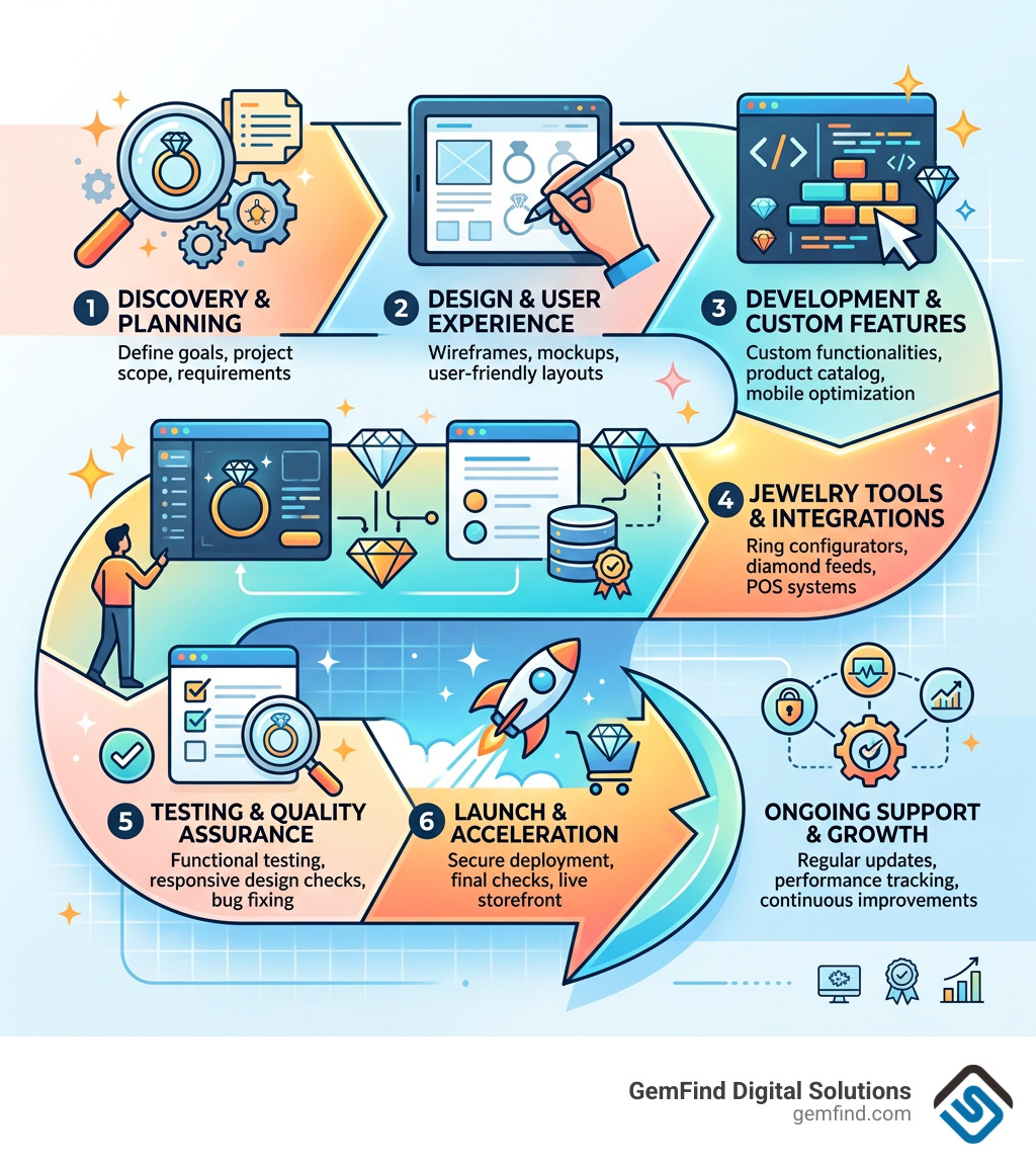 Jewelry web development lifecycle from discovery to launch and ongoing support - jewelry website development agency
