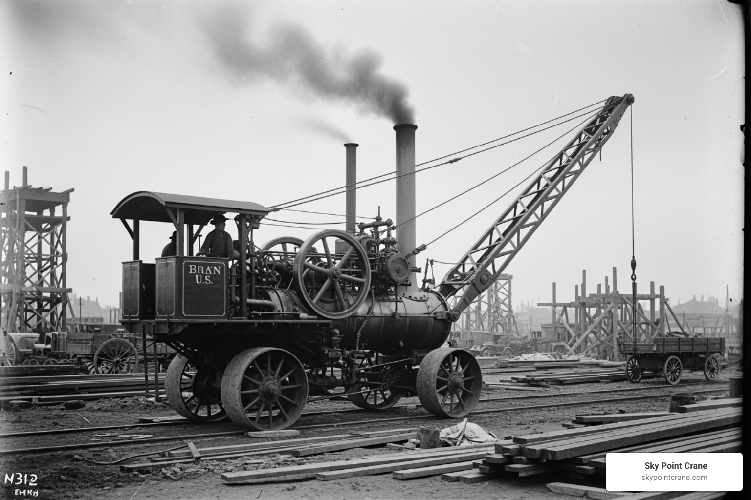 Vintage steam-powered mobile crane from the early 20th century - mobile cranes types Vintage steam-powered mobile crane from the early 20th century - mobile cranes types