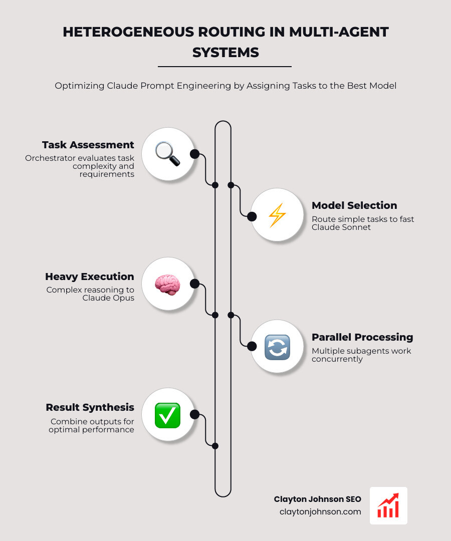 Infographic showing the heterogeneous routing of tasks to different Claude models based on complexity - claude prompt