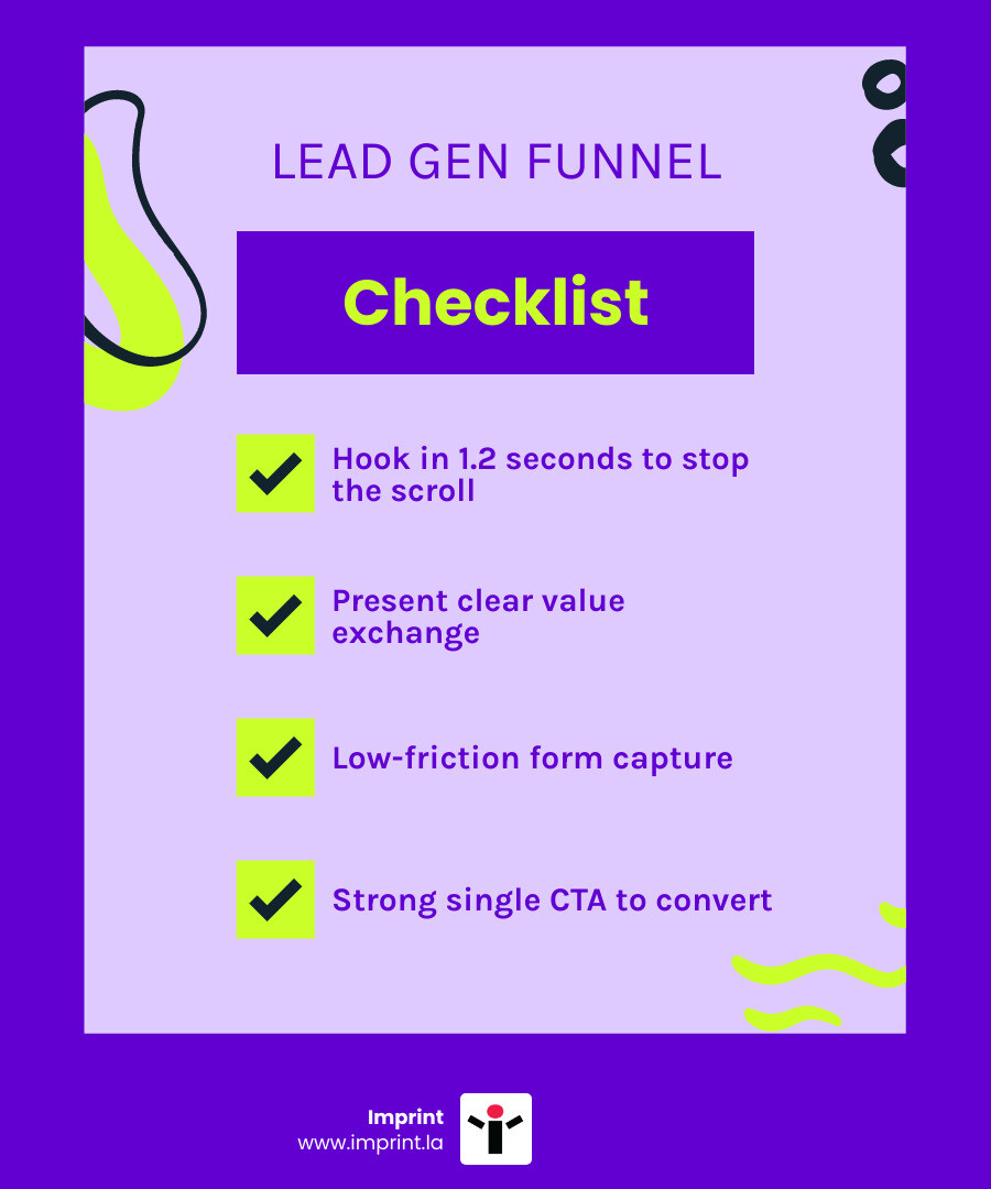 Lead generation creative funnel: hook, value offer, form, CTA, follow-up - creative lead gen ads infographic Lead generation creative funnel: hook, value offer, form, CTA, follow-up - creative lead gen ads infographic