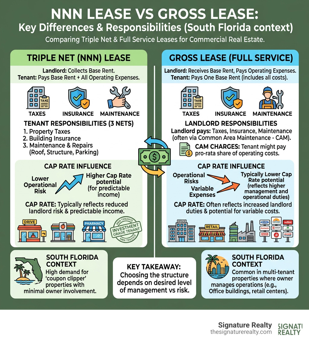 NNN lease structure vs gross lease infographic key terms cap rate tenant responsibilities South Florida - nnn deals for sale NNN lease structure vs gross lease infographic key terms cap rate tenant responsibilities South Florida - nnn deals for sale