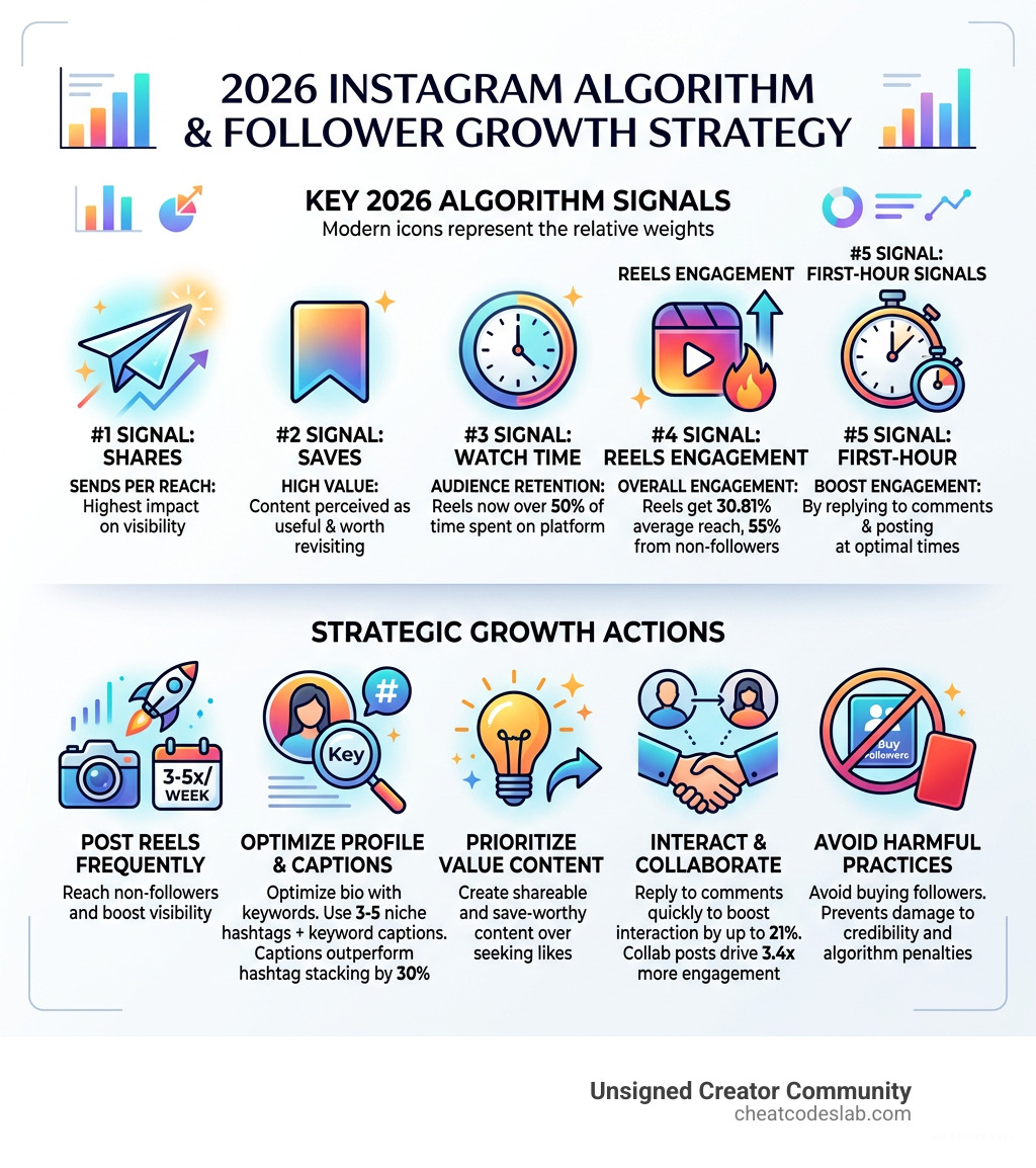 2026 Instagram algorithm signals and follower growth strategy overview infographic - Instagram follower growth strategy