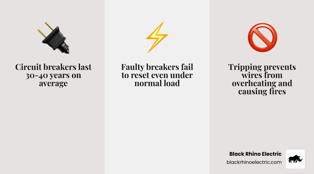 Infographic explaining how a circuit breaker trips to prevent electrical fires - changing breaker in panel infographic