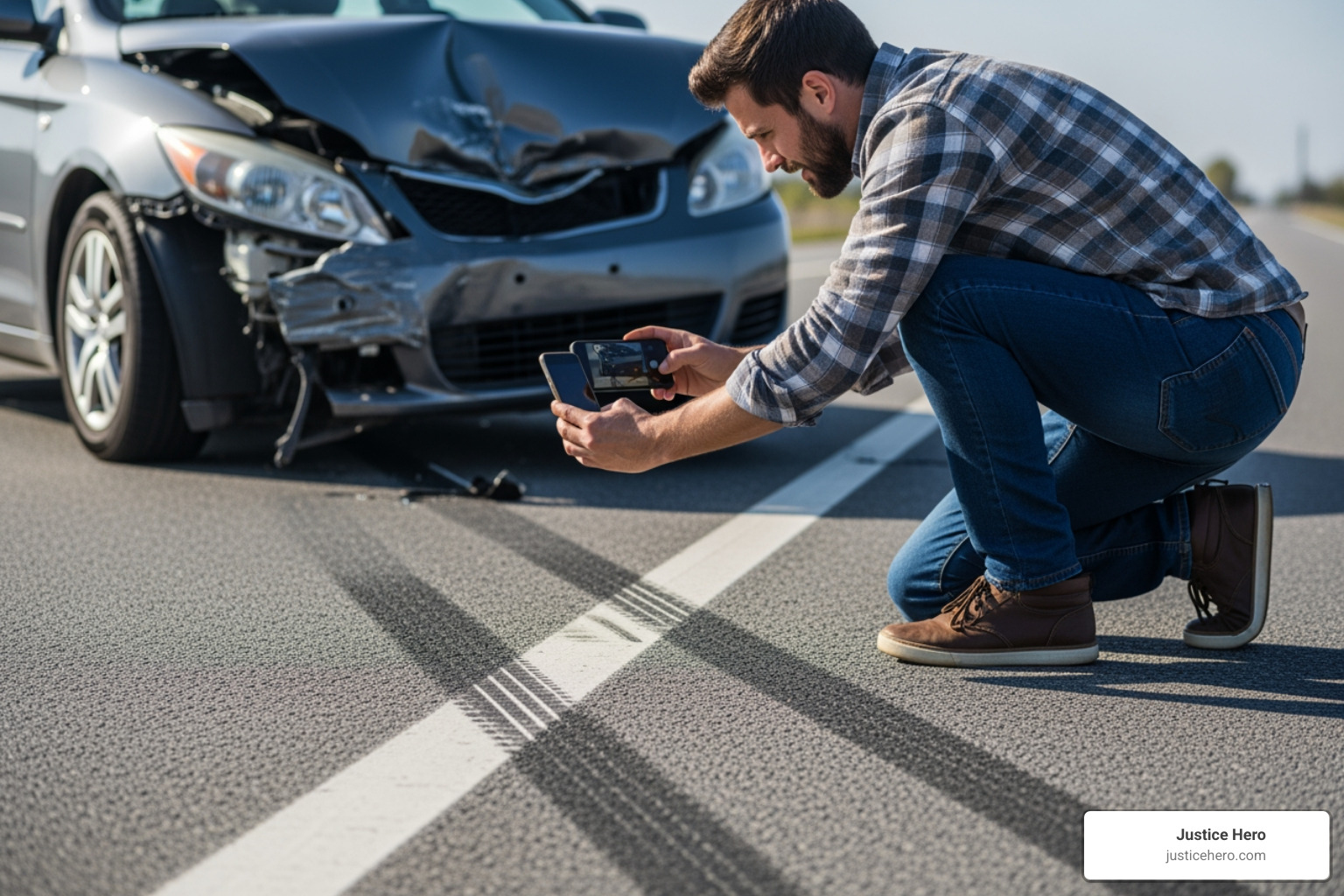 driver documenting vehicle damage - auto accident legal