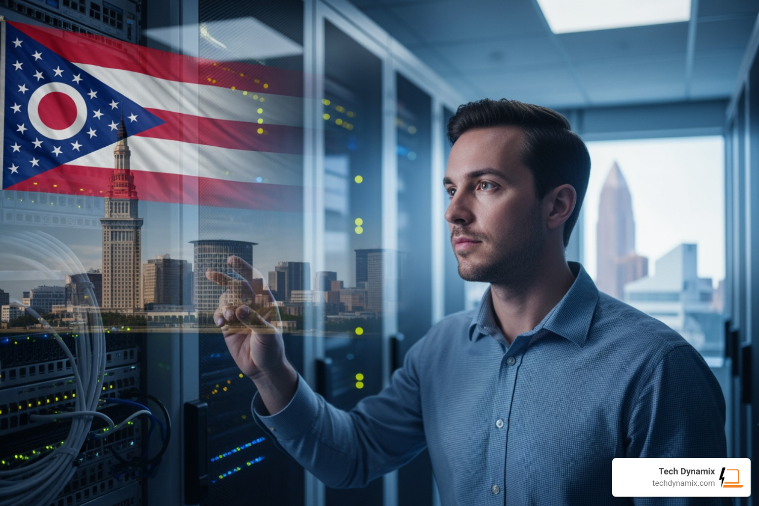 Local IT professional monitoring a server room in Northeast Ohio - IT managed services Ohio