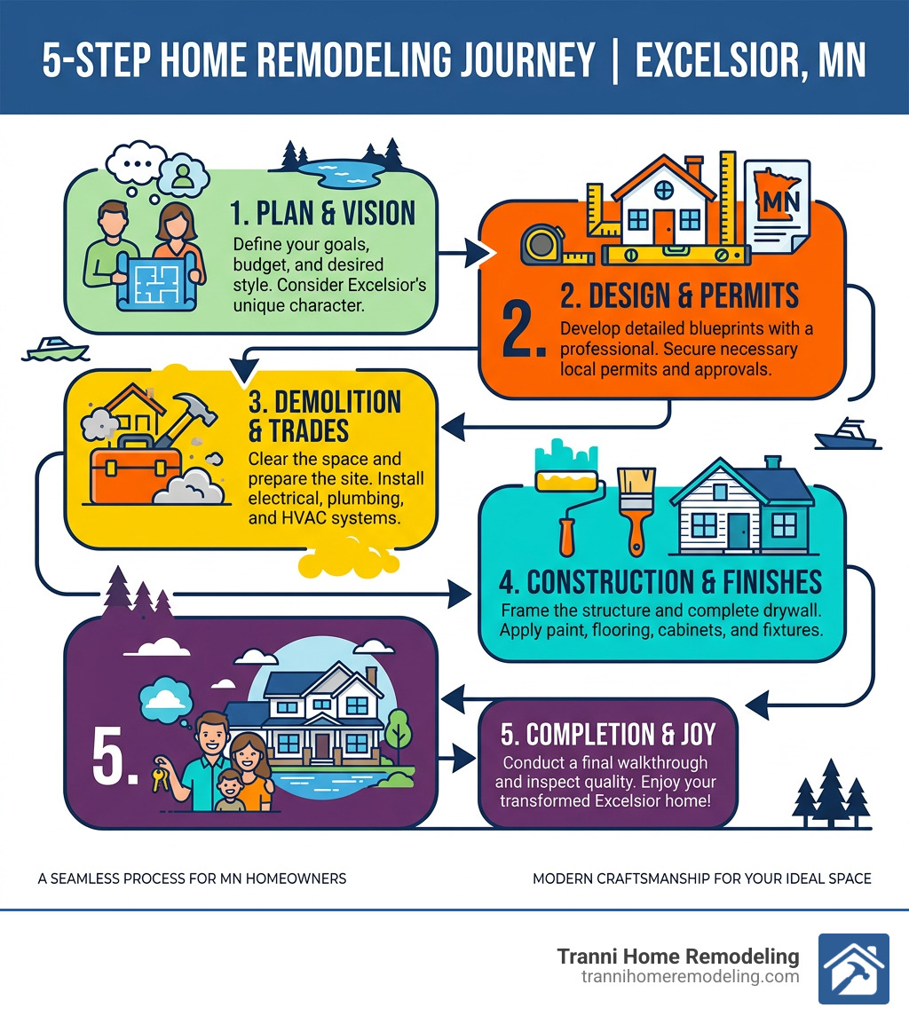 5-step home remodeling journey infographic for Excelsior MN homeowners - home remodeling excelsior infographic 5-step home remodeling journey infographic for Excelsior MN homeowners - home remodeling excelsior infographic