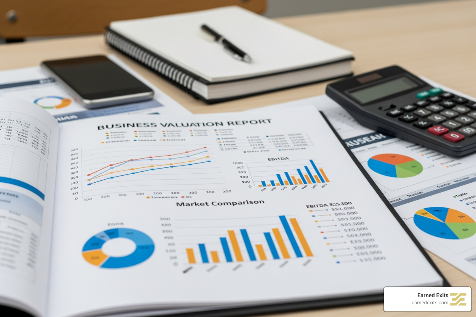 Professional business valuation report showing financial metrics and market comparisons - business brokerage companies