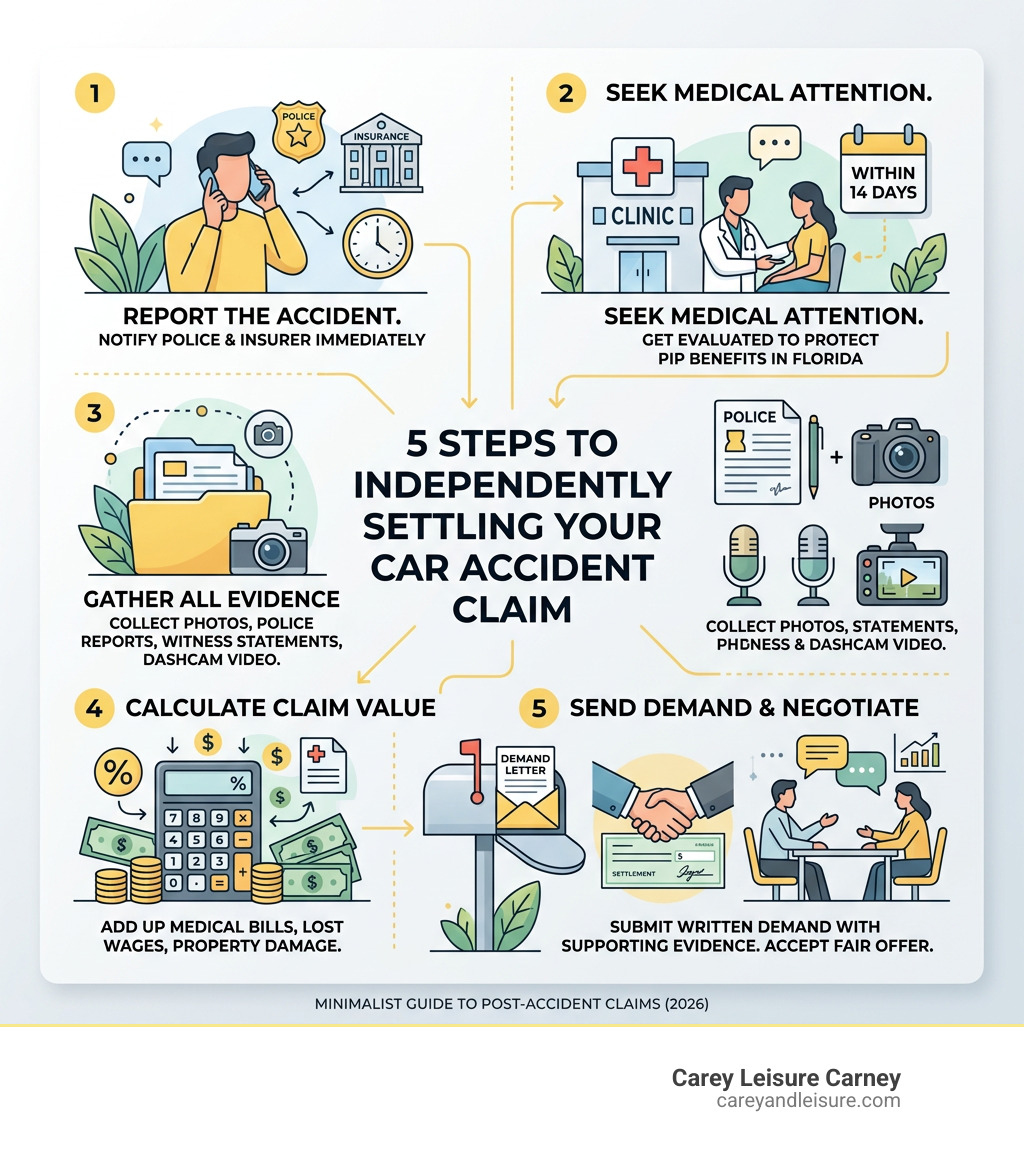 5-step infographic: how to settle a car accident claim without a lawyer independently - how to settle a car accident claim