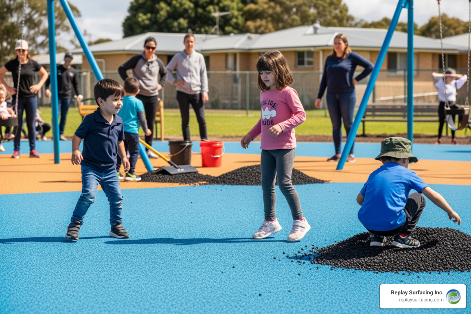 Comparison of interlocking rubber tiles and poured-in-place surfacing in a backyard setting - diy rubber surface for Comparison of interlocking rubber tiles and poured-in-place surfacing in a backyard setting - diy rubber surface for