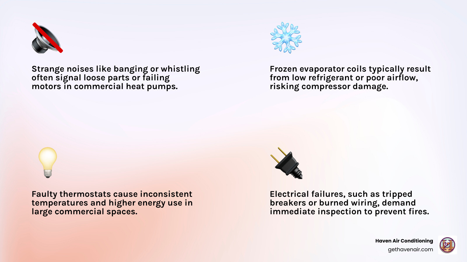 Infographic showing signs of commercial heat pump failure, repair process steps, and energy savings from timely service Infographic showing signs of commercial heat pump failure, repair process steps, and energy savings from timely service