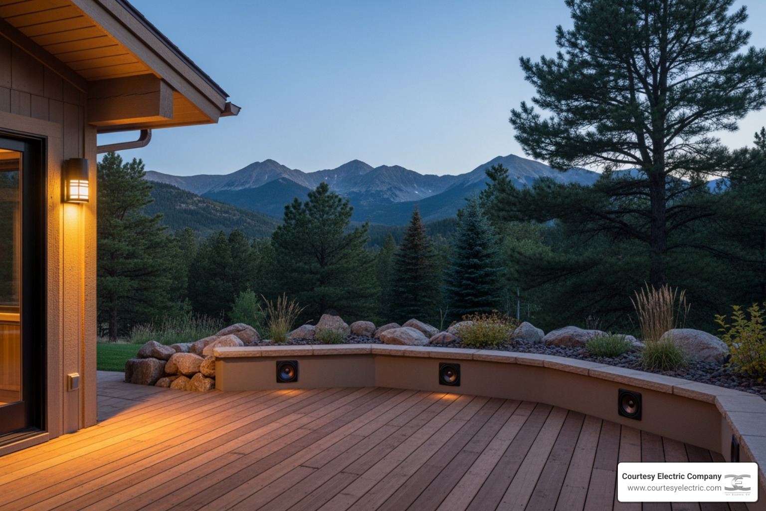 hidden outdoor theater system with architectural speakers on a Fraser CO deck - best outdoor audio services in fraser, co hidden outdoor theater system with architectural speakers on a Fraser CO deck - best outdoor audio services in fraser, co