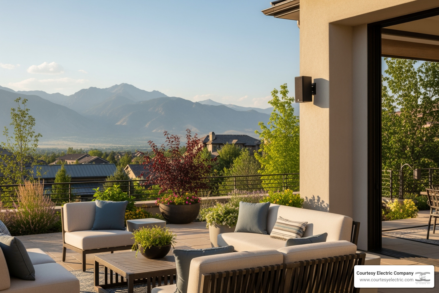 outdoor audio speakers on a luxury Centennial Colorado patio - best outdoor audio services in centennial, co