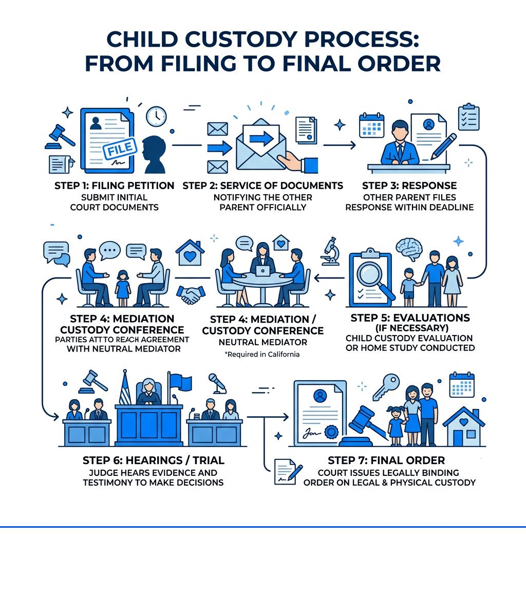 Child custody process from filing to final order infographic - custody attorneys in my area infographic 