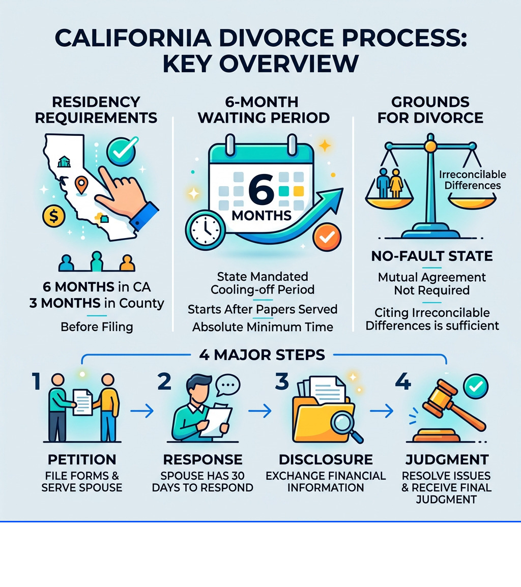 California divorce process: 4 major steps, residency requirements, waiting period, and irreconcilable differences overview
