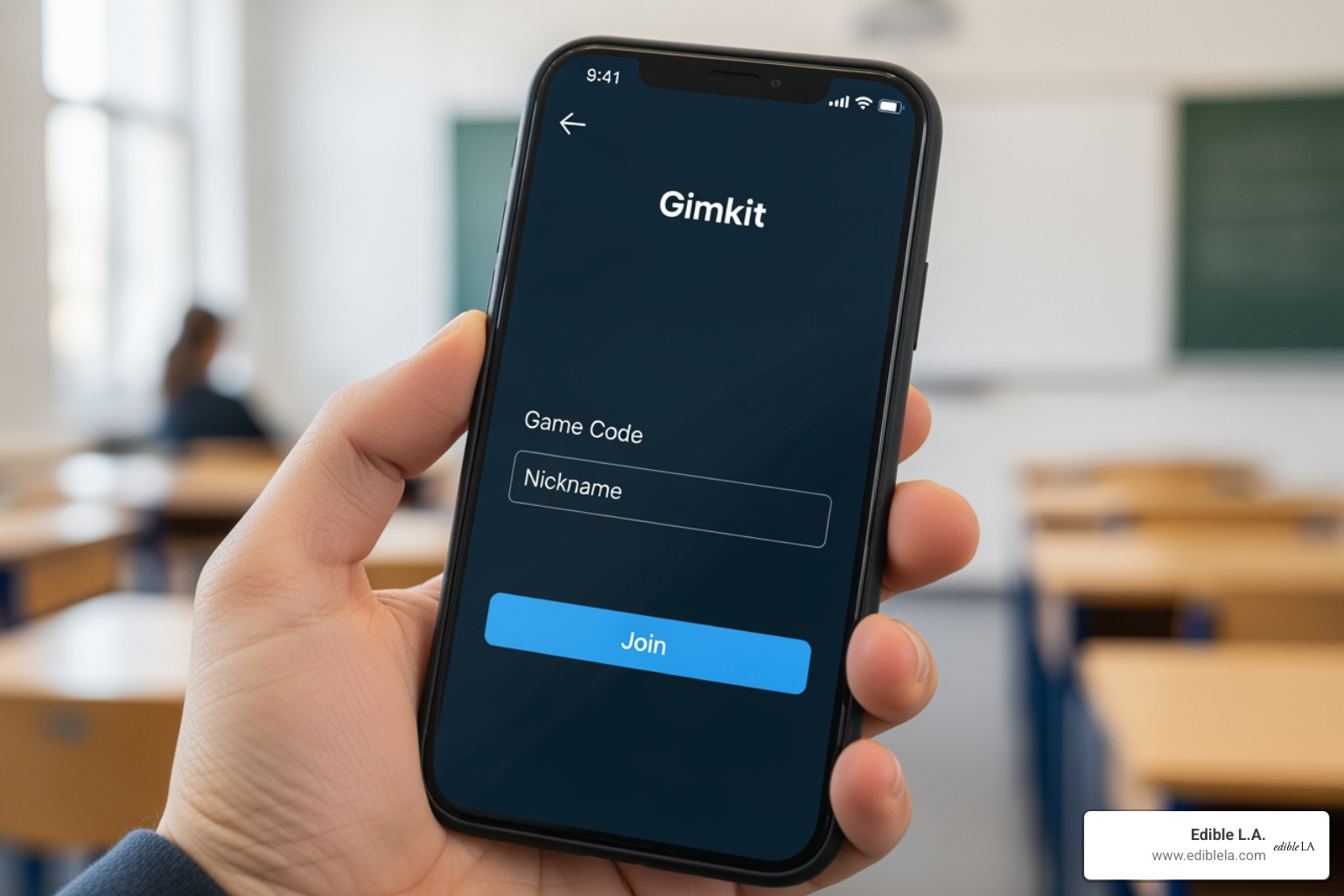 Gimkit join screen on a mobile device showing the game code entry field - gimkit