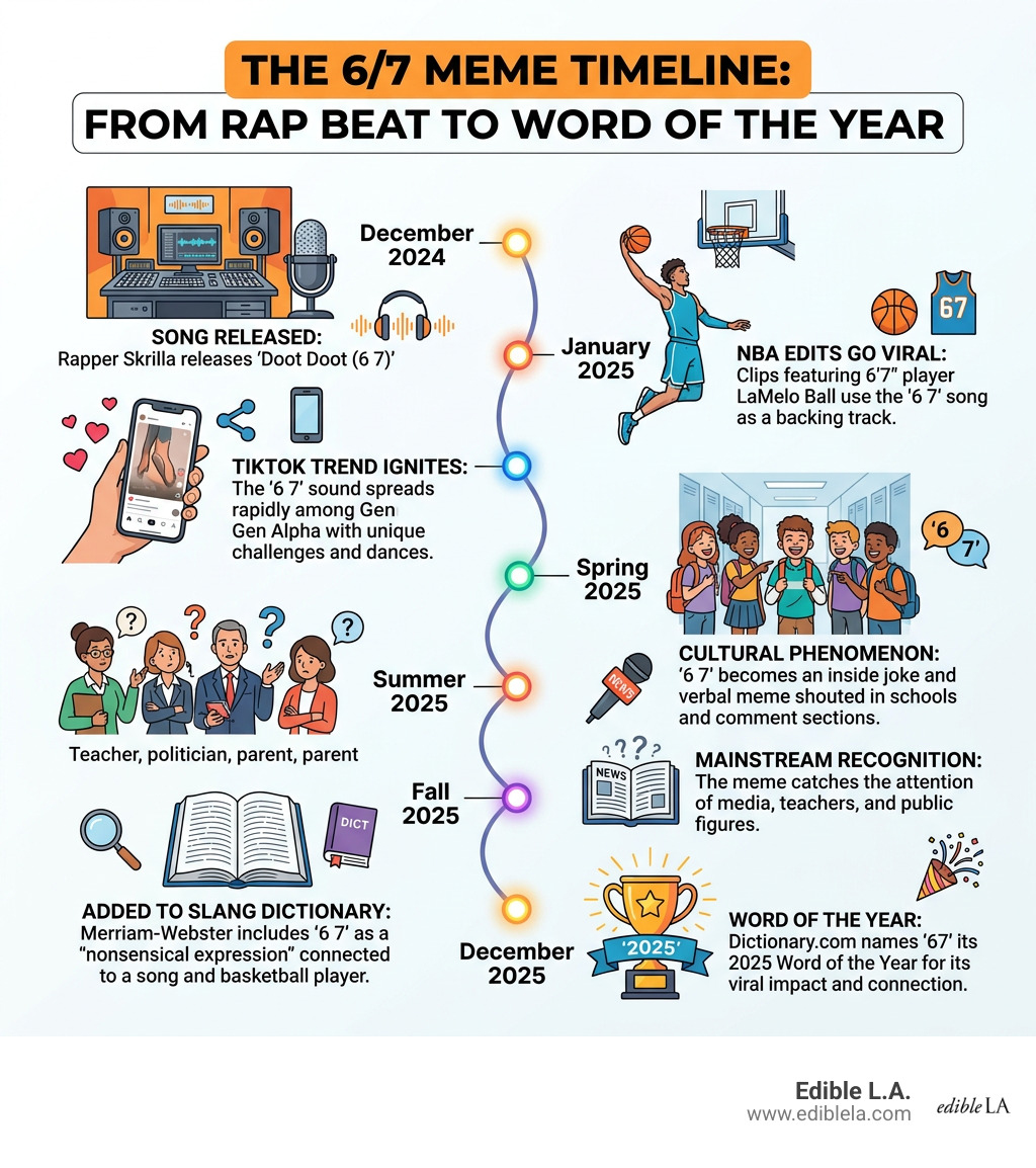 6-7 meme timeline infographic from December 2024 rap song release to 2025 Word of the Year - what does 6 7 mean infographic 