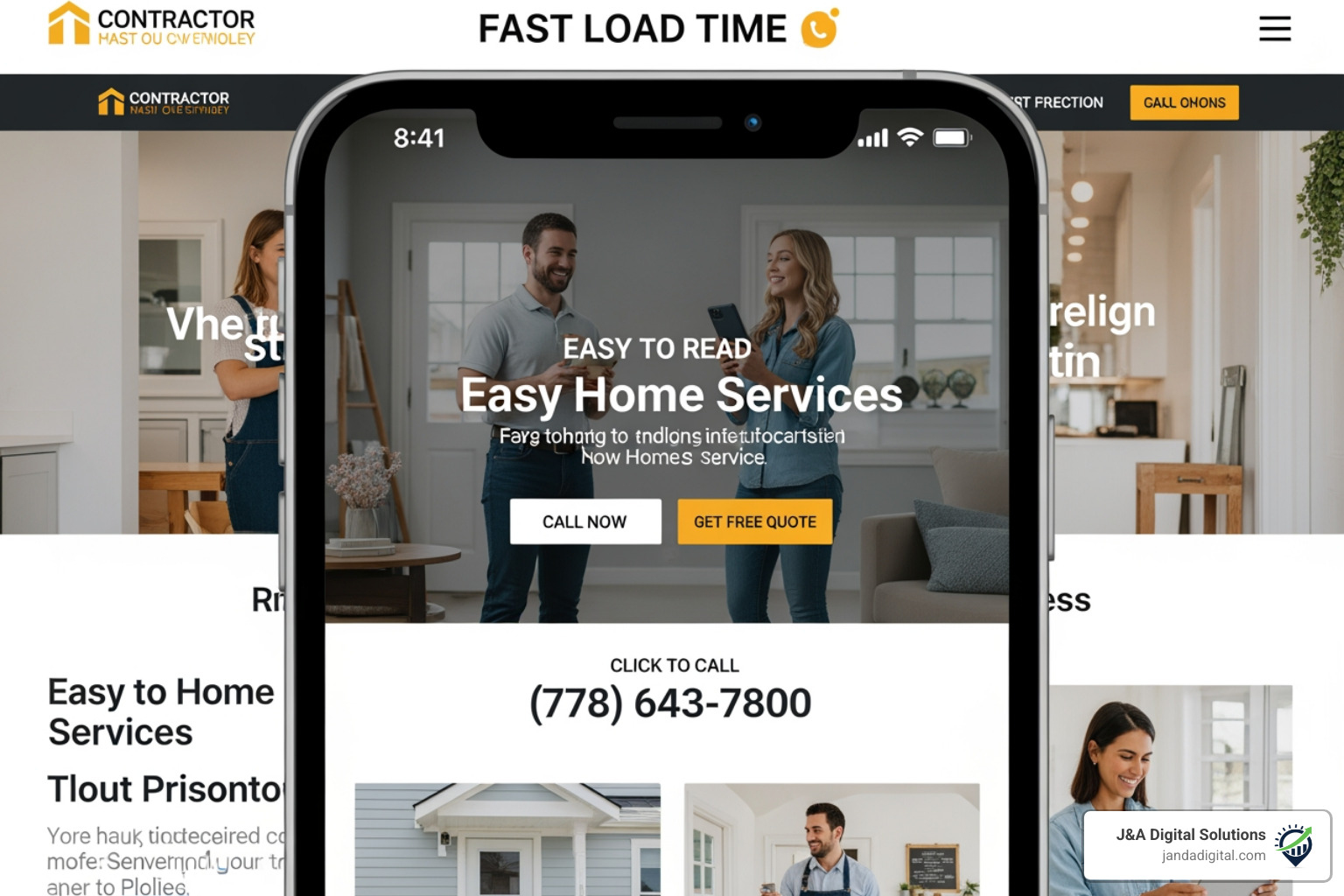 Mobile-optimized contractor website showing fast load times and clear call-to-action buttons - contractor seo strategies Mobile-optimized contractor website showing fast load times and clear call-to-action buttons - contractor seo strategies