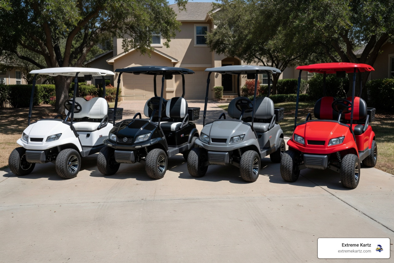 A sleek DoubleTake Phoenix body kit in Pearl White installed on a Yamaha Drive2 - body kits for golf cart