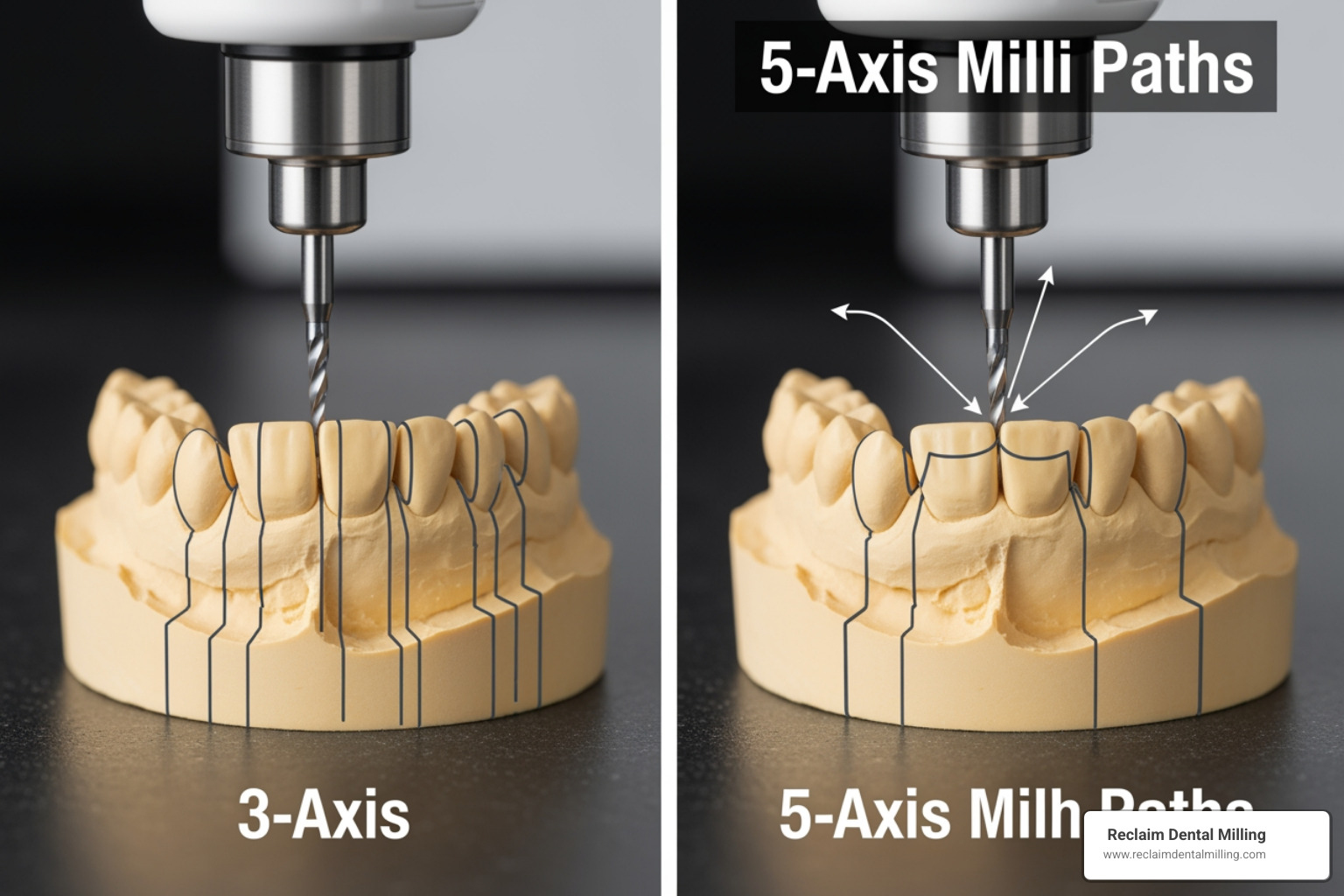 Comparison of 3-axis versus 5-axis tool paths for dental restorations - 5 axis dental milling machine Comparison of 3-axis versus 5-axis tool paths for dental restorations - 5 axis dental milling machine