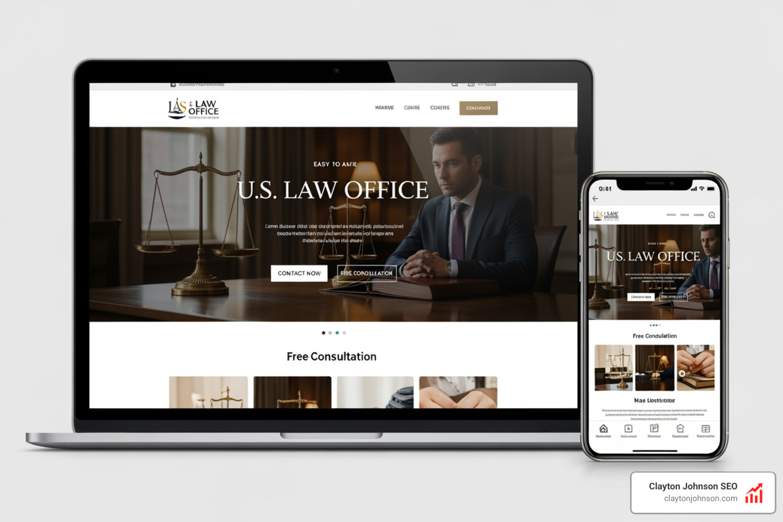 Mobile-responsive law firm website showing clean navigation and clear call-to-action buttons - SEO services family law