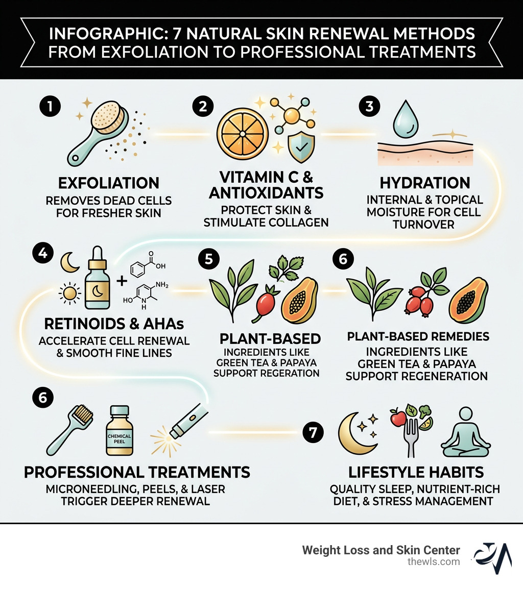 Infographic: 7 natural skin renewal methods from exfoliation to professional treatments - natural skin renewal treatments