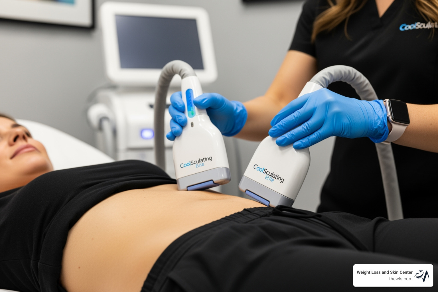 CoolSculpting Elite dual applicators being used on a patient - coolsculpting cost
