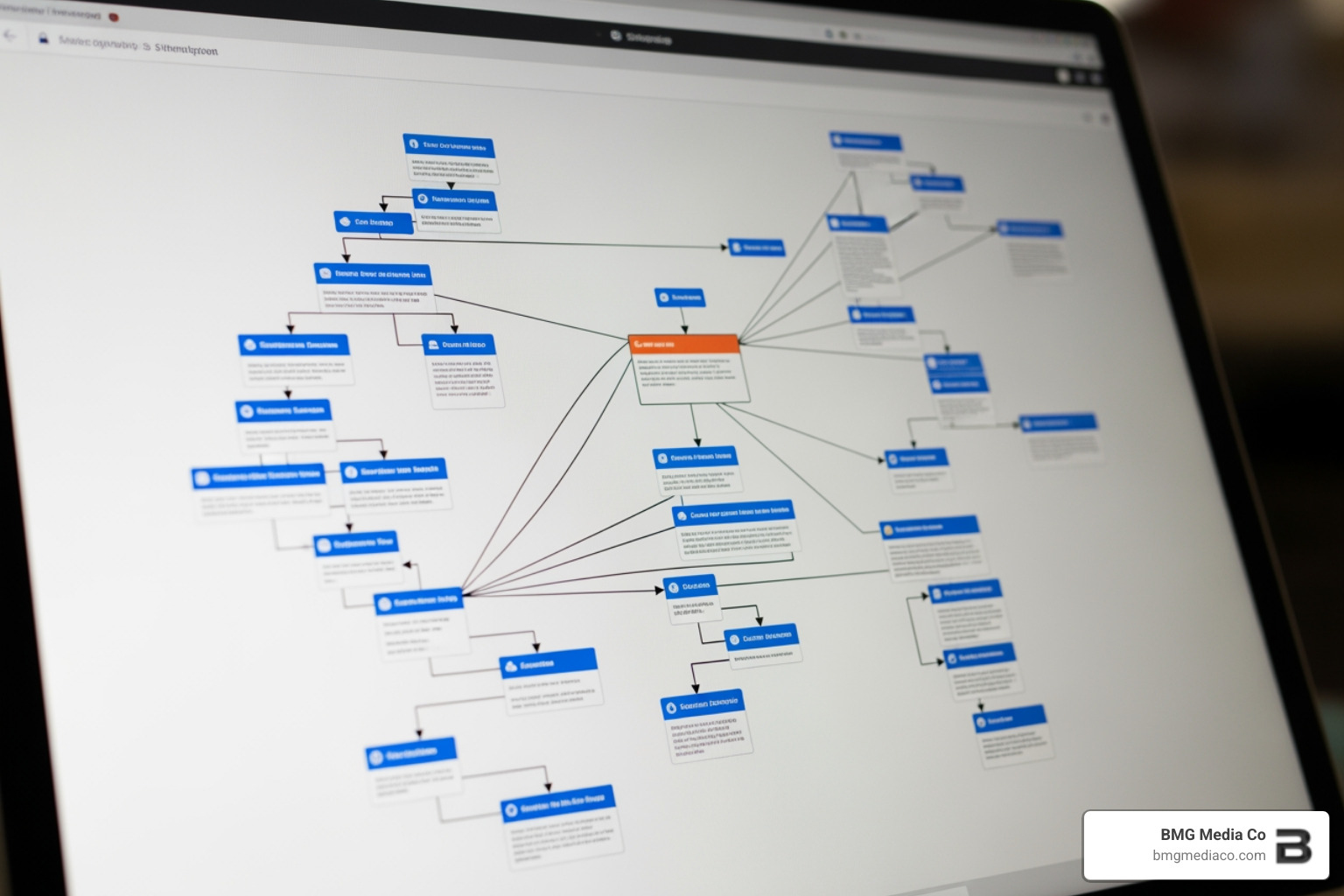 Complex site architecture map showing logical hierarchy and internal linking - advanced seo web optimization