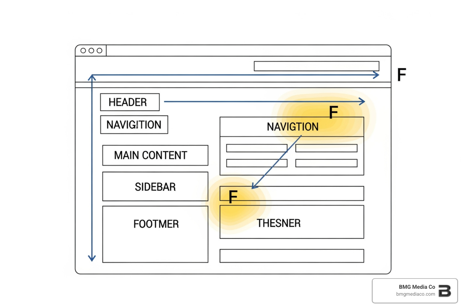 Visual hierarchy and F-pattern scanning diagram - high conversion website design