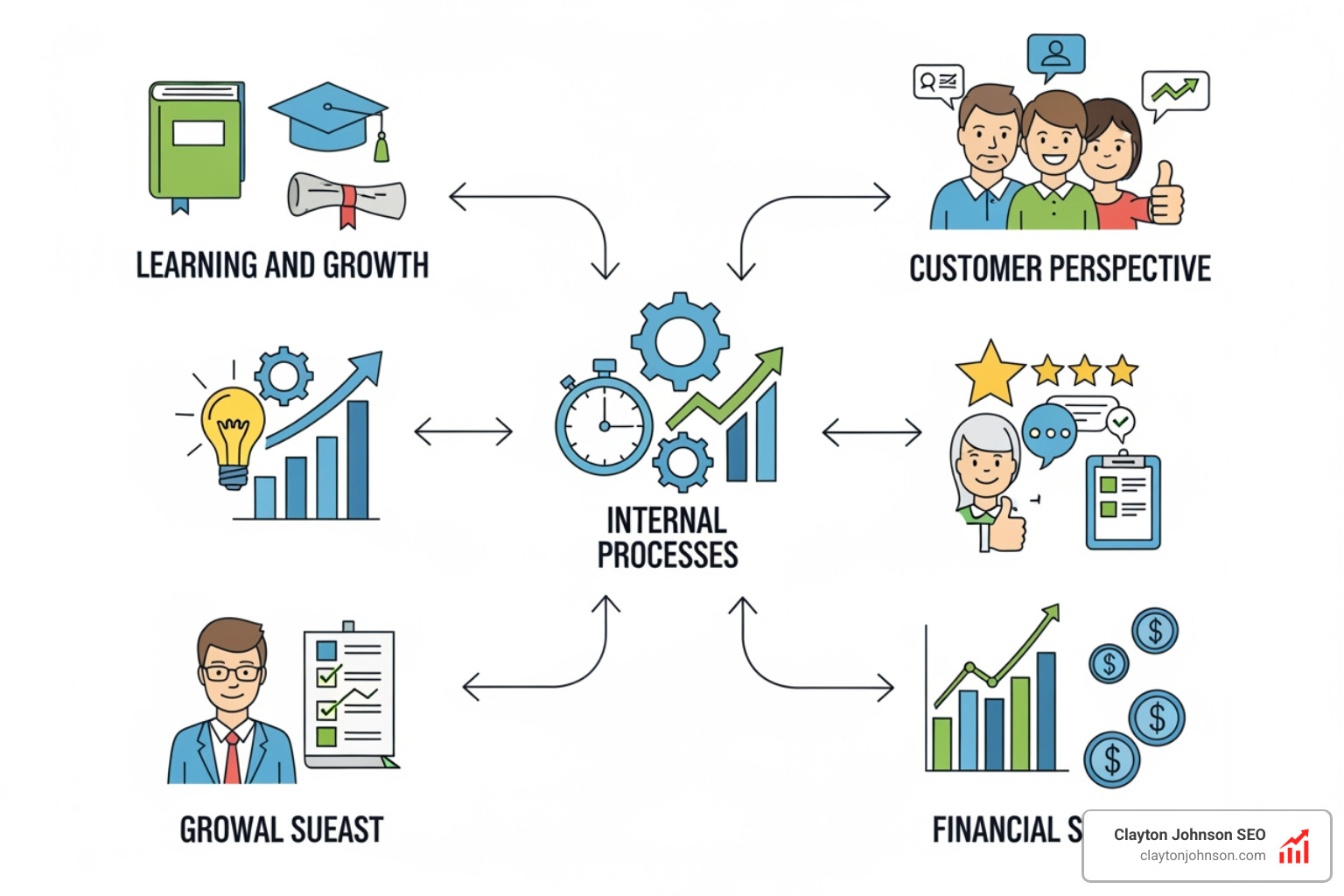 Strategy map showing the link between internal growth, process improvement, and financial success - strategy frameworks