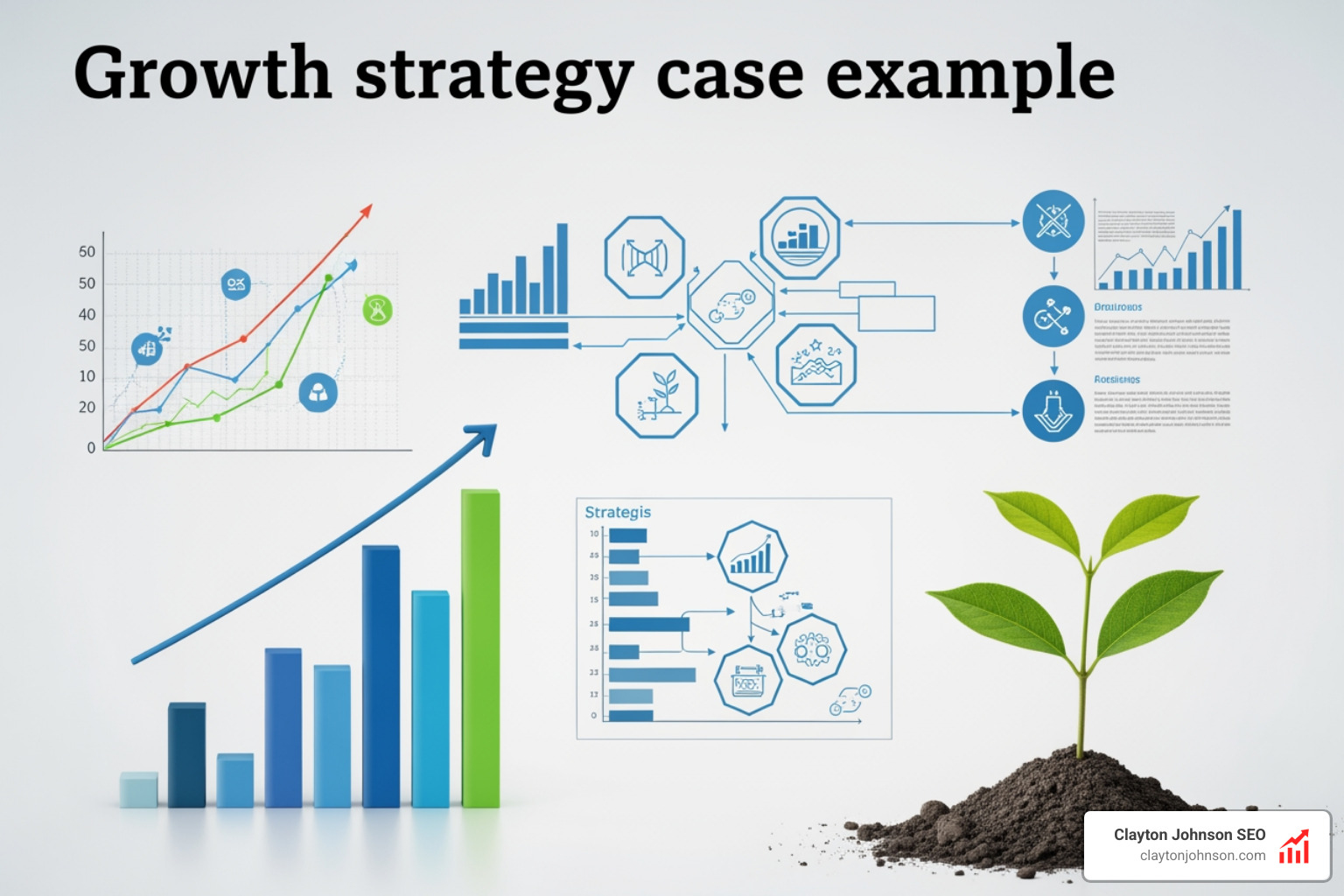 Consultant analyzing a growth chart with structured logic and strategic problem-solving steps - growth strategy case example