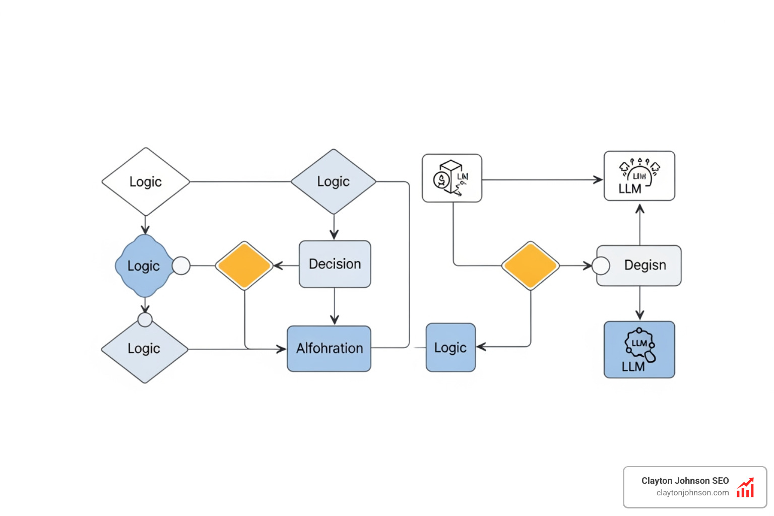 No-code automation workflow showing logic steps and LLM integration - ai marketing systems tool