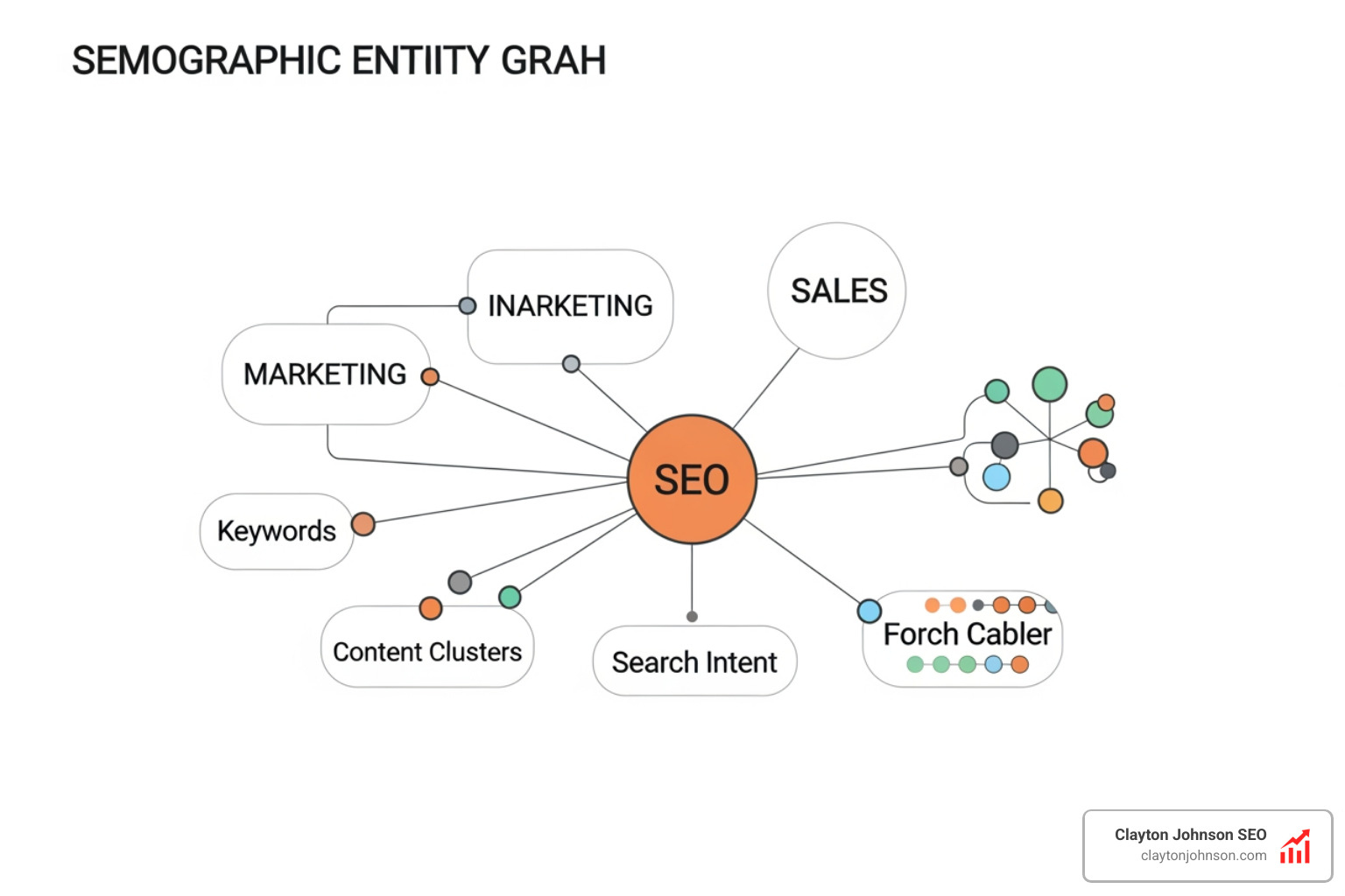 semantic entity graph showing relationships between core business topics and sub-entities - enterprise seo topic modeling
