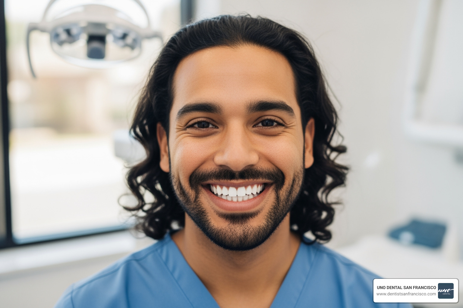patient smiling after successful dental bridge treatment - tooth extraction and temporary bridge bleeding patient smiling after successful dental bridge treatment - tooth extraction and temporary bridge bleeding