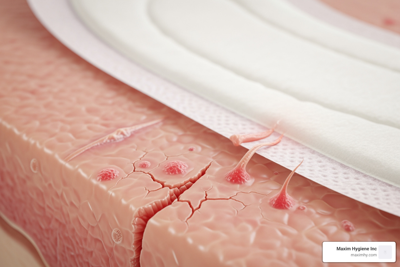 Illustration of the skin barrier being irritated by synthetic materials and moisture - best maxi pads for sensitive skin
